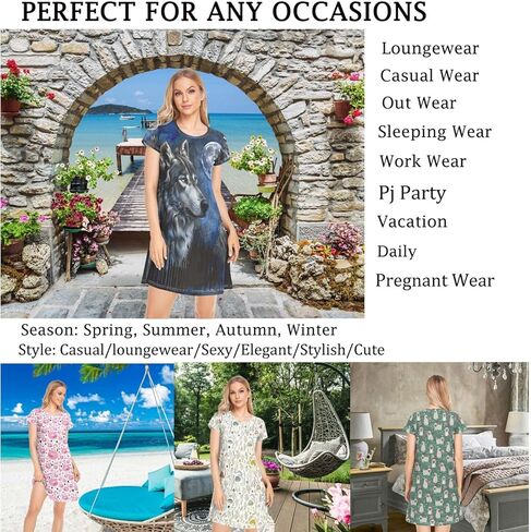 Daily Beautiful Chic Pattern Women's Girls Comfy Nightgown Short Sleeve Nightshirts Loose Loungewear PJ Dress S-XXL in Saudi Arabia