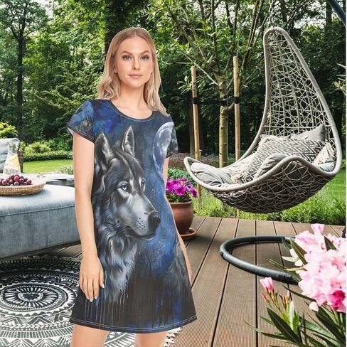 Daily Beautiful Chic Pattern Women's Girls Comfy Nightgown Short Sleeve Nightshirts Loose Loungewear PJ Dress S-XXL in Saudi Arabia
