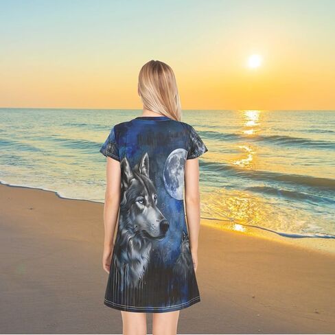 Daily Beautiful Chic Pattern Women's Girls Comfy Nightgown Short Sleeve Nightshirts Loose Loungewear PJ Dress S-XXL in Saudi Arabia