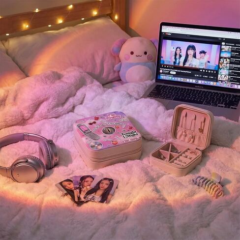 صندوق مجوهرات Y2K، منظم مجوهرات للسفر برسومات البوب ​​مستوحى من Y2K، حقيبة مجوهرات صغيرة بسحاب للأقراط والحلقات والإكسسوارات in Kuwait