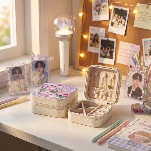 صندوق مجوهرات Y2K، منظم مجوهرات للسفر برسومات البوب ​​مستوحى من Y2K، حقيبة مجوهرات صغيرة بسحاب للأقراط والحلقات والإكسسوارات in Kuwait