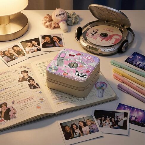 صندوق مجوهرات Y2K، منظم مجوهرات للسفر برسومات البوب ​​مستوحى من Y2K، حقيبة مجوهرات صغيرة بسحاب للأقراط والحلقات والإكسسوارات in Kuwait