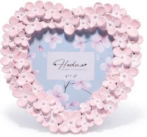 Hodao 4x4 Inch 3D Floral Heart Shaped Frame - Hand-Crafted Resin Picture Frame with White & Gold Accents for Wedding, Mother’s Day & Romantic Home Decor (White Gold-Heart) in Saudi Arabia