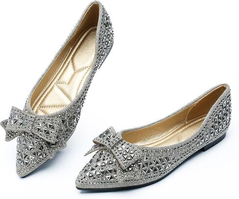 أحذية مسطحة للنساء من حجر الراين برأس مدبب، أحذية مسطحة مريحة وناعمة ونعل داخلي من إسفنج الذاكرة in Kuwait