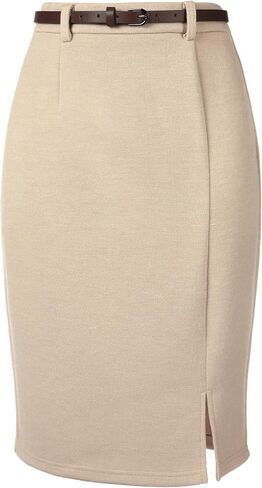Allegra K Pencil Skirt for Women Knee Length High Waisted Skirts with Slit Elegant Office Work Skirt with Belt in Saudi Arabia