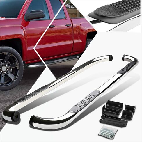 ألواح تشغيل جانبية بخطوات جانبية من الفولاذ الأسود مقاس 3 بوصات متوافقة مع 00-19 Silverado Sierra Extended Cab (زوج) in Kuwait
