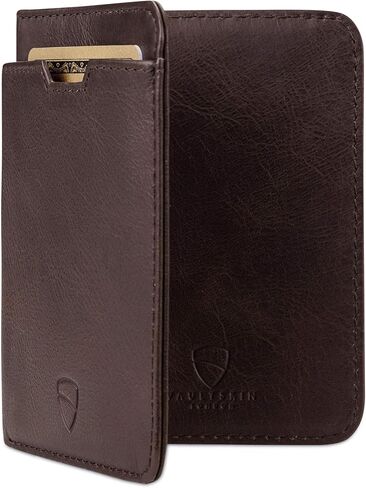 Vaultskin CITY Slim RFID Bifold Leather Wallet for Men – Euro/GBP Note Size, Does Not Fit US Dollar Bills, Minimalist Front Pocket Card Holder, Holds 9 Cards & Cash (Cognac) in Kuwait