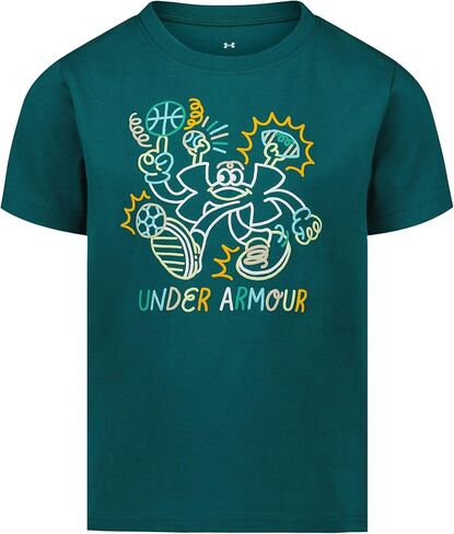 Under Armour Boys' Short Sleeve Core Graphic T-Shirt, Lightweight & Breathable, Relaxed Fit, Rack Green Doodle, 5 in Saudi Arabia