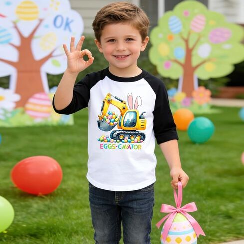 Toddler Easter Shirt Boys Girls Egg Crusher Fun Graphic 3/4 Raglan Tees Kids Easter Monster Truck Tops 2-7 Years in Kuwait