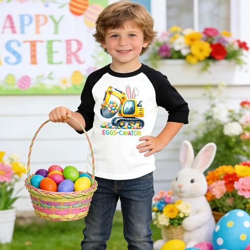 Toddler Easter Shirt Boys Girls Egg Crusher Fun Graphic 3/4 Raglan Tees Kids Easter Monster Truck Tops 2-7 Years in Kuwait