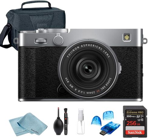 FUJIFILM X-E5 Mirrorless Camera with XF 23mm f/2.8 R WR Lens, 256GB SanDisk Extreme PRO SD Card, Camera Bag, Card Reader & BluebirdSales Cleaning Kit (Silver) in Saudi Arabia
