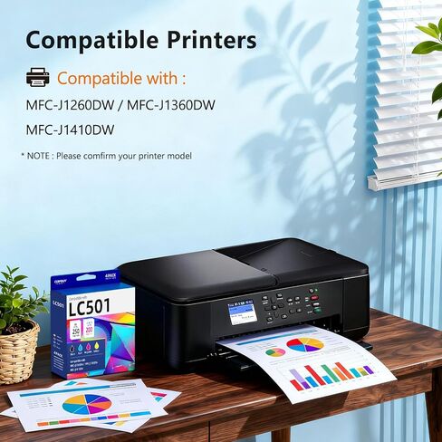 خراطيش حبر COMBUY LC501 4 عبوات متوافقة مع خراطيش حبر Brother LC501 LC 501 LC501XL LC501BK LC501C LC501M LC501Y تستخدم مع طابعات Brother MFCJ1360dw MFC-J1360DW MFC-J1260DW MFC-J1410DW in Kuwait