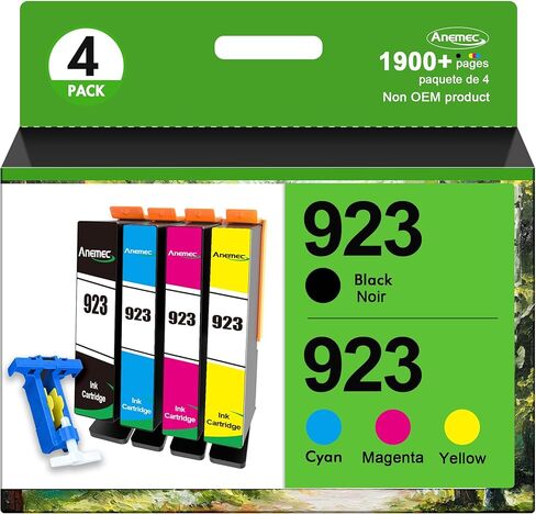 خراطيش حبر 923 لطابعات HP المتوافقة مع خراطيش حبر HP 923 تعمل مع خراطيش حبر HP OfficeJet Pro 8135e 8130e 8125e 8138e 8139e 8120e (4 عبوات، أسود سماوي أرجواني أصفر) بدون رقاقة in Kuwait