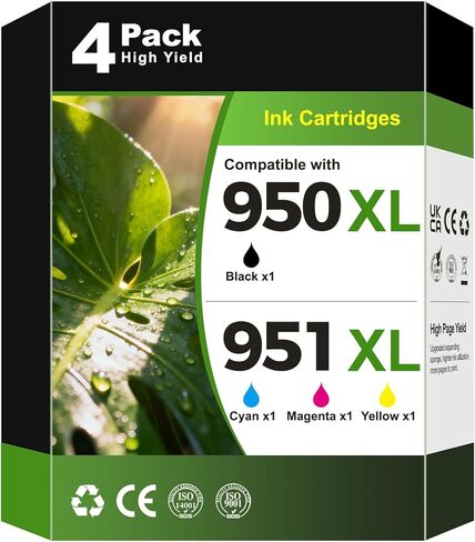 خراطيش حبر 950XL 951XL 8600 8610 8100 حبر عالي الإنتاجية متوافق مع خراطيش حبر HP 951 950 XL 951 XL تعمل مع Office Jet Pro 8600 8610 8615 8620 8625 8100 8630 8660 276DW 251DW، 4 عبوات in Kuwait