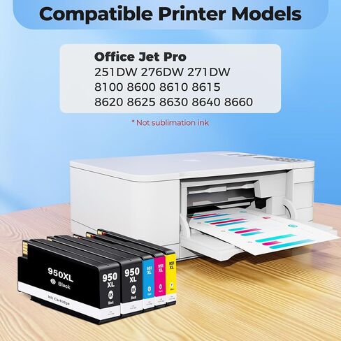 خراطيش حبر 950XL 951XL 8600 8610 8100 حبر عالي الإنتاجية متوافق مع خراطيش حبر HP 951 950 XL 951 XL تعمل مع Office Jet Pro 8600 8610 8615 8620 8625 8100 8630 8660 276DW 251DW، 4 عبوات in Kuwait