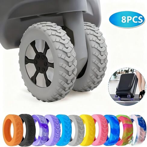 Universal Luggage Wheel Covers – 8PCS Silicone, Shock Absorption for Suitcase Protection - Grey in Saudi Arabia