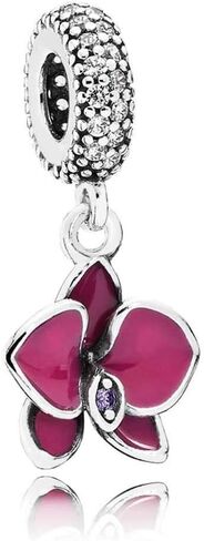 Orchid Flower Dangle Charm fits Pandora Moments Bracelets Women Red Floral Sterling Silver Bead in Saudi Arabia