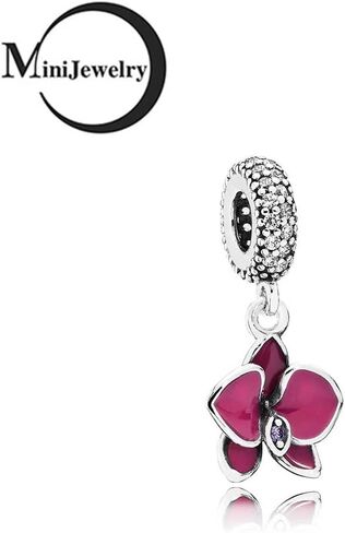 Orchid Flower Dangle Charm fits Pandora Moments Bracelets Women Red Floral Sterling Silver Bead in Saudi Arabia