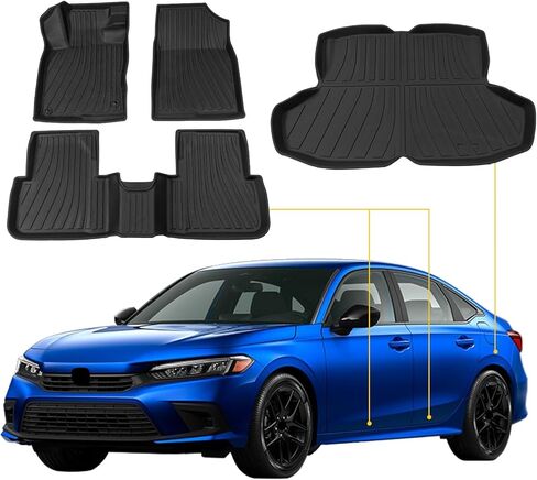 Floor Mats Compatible with 2022-2025 2026 Honda Civic Sedan (Not for Hatchback) Trunk Mat Cargo Mat Cargo Liner All Weather Trunk Liner Civic Accessories (Rear Trunk Mat +Floor Mats) in Saudi Arabia