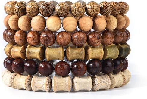 سوار خشبي مطرز متعدد الطبقات قابل للتمدد للرجال والنساء سوار مرن 6 قطع in Saudi Arabia