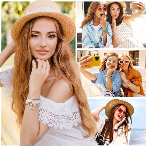 6 Sets Bohemian Bracelet Sets for Women | Beaded Bracelets for Women | Stackable Stretch Boho Bracelets for Women | Multi-color Bracelets Dainty Jewelry Gifts in Kuwait