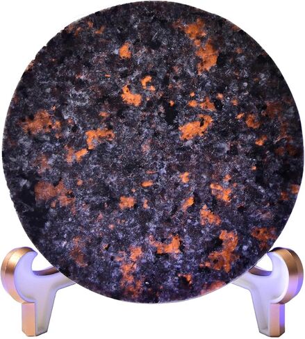 JIC جوهرة كبيرة Yooperlite لوح حجري 110-130 مللي متر بلورات استشفاء شريحة مستديرة الزخرفية مع حامل مكتب ديكور المنزل in Kuwait