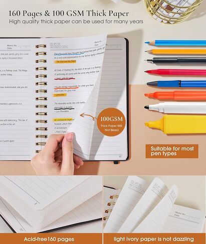 Lined Spiral Notebook Journal, 160 Numbered Pages A5 College Ruled Notebook, Spiral Journals for Women Men, 100GSM Paper, Plastic Hardcover Spiral Bound Notebooks for Work School 5.75'' X 8.38'' Black in Saudi Arabia