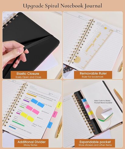 Lined Spiral Notebook Journal, 160 Numbered Pages A5 College Ruled Notebook, Spiral Journals for Women Men, 100GSM Paper, Plastic Hardcover Spiral Bound Notebooks for Work School 5.75'' X 8.38'' Black in Saudi Arabia