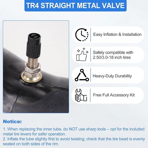 صمام TR4 للأنبوب الداخلي للدراجة النارية شديد التحمل 2.50-18 2.75/3.00-18 - يناسب 80/80-18 80/90-18 90/90-18 لدراجة SUR-Ron Light Bee X الكهربائية الترابية Talaria PRO-SS للطرق الوعرة in Kuwait