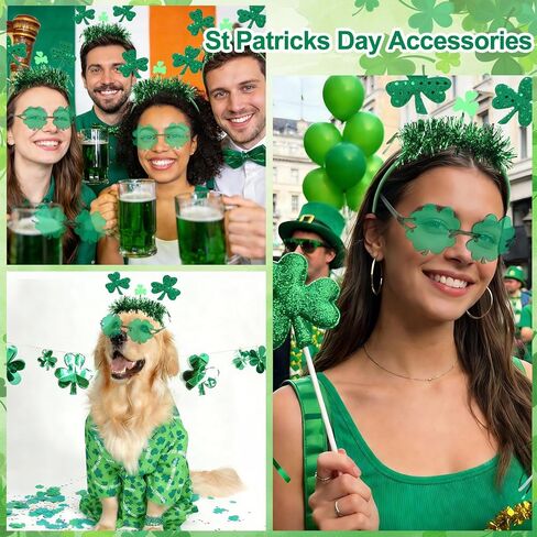 عصابات رأس ونظارات شمسية لعيد القديس باتريك، إكسسوارات شامروك أخضر البرسيم للنساء في المهرجانات الأيرلندية وحفلات العرض والديكورات التنكرية in Kuwait