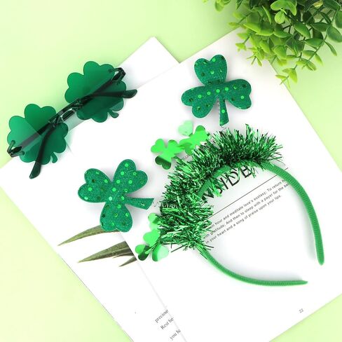 عصابات رأس ونظارات شمسية لعيد القديس باتريك، إكسسوارات شامروك أخضر البرسيم للنساء في المهرجانات الأيرلندية وحفلات العرض والديكورات التنكرية in Kuwait