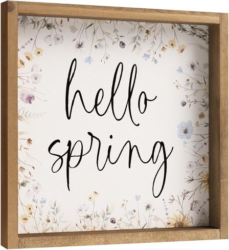 11.8" Hello Spring Sign, Wooden Spring Wildflower Wall Art Table Top Shelf Desk Mantel House Decor Indoor, Wood March Seasonal Bathroom Kitchen Room Office Rustic Farmhouse Home Decorations in Kuwait