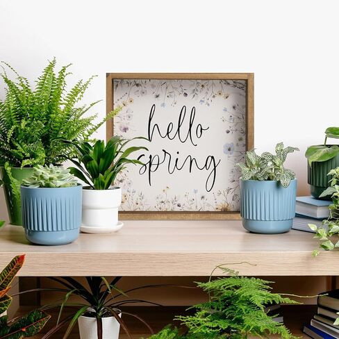 11.8" Hello Spring Sign, Wooden Spring Wildflower Wall Art Table Top Shelf Desk Mantel House Decor Indoor, Wood March Seasonal Bathroom Kitchen Room Office Rustic Farmhouse Home Decorations in Kuwait
