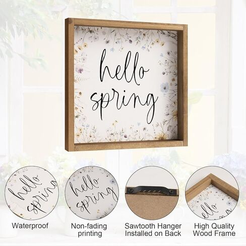 11.8" Hello Spring Sign, Wooden Spring Wildflower Wall Art Table Top Shelf Desk Mantel House Decor Indoor, Wood March Seasonal Bathroom Kitchen Room Office Rustic Farmhouse Home Decorations in Kuwait