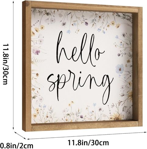 11.8" Hello Spring Sign, Wooden Spring Wildflower Wall Art Table Top Shelf Desk Mantel House Decor Indoor, Wood March Seasonal Bathroom Kitchen Room Office Rustic Farmhouse Home Decorations in Kuwait