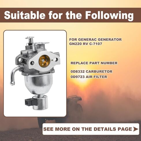 المكربن ​​0D8332 مناسب لمولد Generac 04700-0 GN220 RV C-7107 Carb Engine Carb مع فلتر الهواء 0D9723 in Saudi Arabia