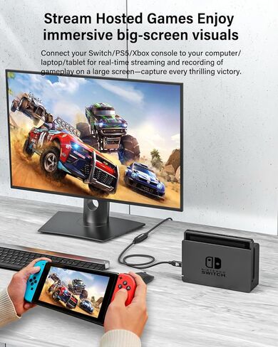 Video Capture Card, HDMI to USB, 10FT 4K 1080P 60FPS Capture for Streaming, Teaching, Video conferencing or Live Broadcasting in Kuwait