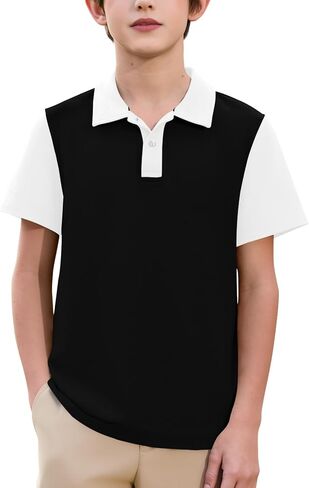 Haloumoning Boys Short Sleeve Polo Shirt Kids Color Block Collared School Uniform Shirts 5-14 Years in Kuwait