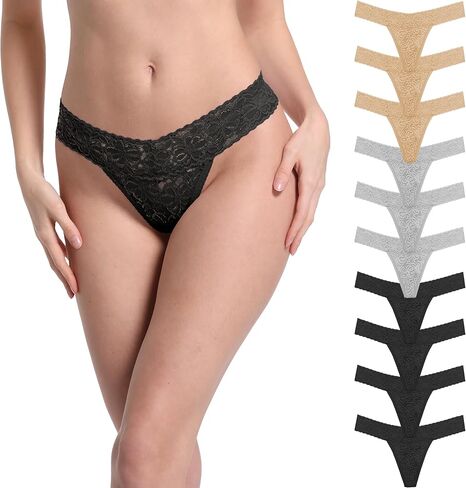 Umiehary 10 قطع T الظهر منخفض الخصر انظر من خلال شكل V سراويل داخلية دانتيل قطن ثونج XSmall-4XLarge in Kuwait