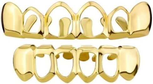 18K Gold Plated Vampire Teeth Grillz Grills for Your Teeth Removable Open Face Grillz Hip Hop Mouth Grills For Women Men Gift Halloween Party Photo Fancy Dress in Saudi Arabia