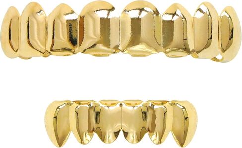 مجموعة شوايات كاريلاند مطلية بالذهب عيار 24 قيراط مكونة من 8 أسنان علوية وسفلية، شوايات أسنان هيب هوب لامعة + 2 قضبان قولبة إضافية in Kuwait