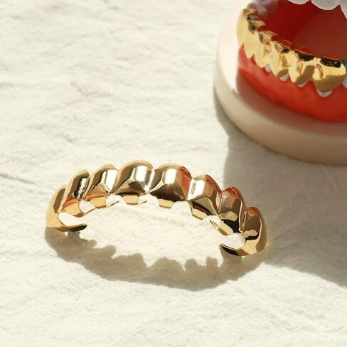 مجموعة شوايات كاريلاند مطلية بالذهب عيار 24 قيراط مكونة من 8 أسنان علوية وسفلية، شوايات أسنان هيب هوب لامعة + 2 قضبان قولبة إضافية in Kuwait