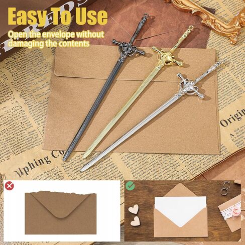 3 Pack Letter Openers, Stainless Steel Mail Opener Tool, Sword Letter Opener with Ergonomic Handle, Envelope Slitter Fancy Envelope Openers, Home and Office Mail Supplies(Gold, Silver, Black) in Saudi Arabia