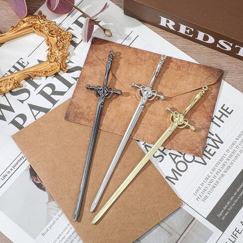 3 Pack Letter Openers, Stainless Steel Mail Opener Tool, Sword Letter Opener with Ergonomic Handle, Envelope Slitter Fancy Envelope Openers, Home and Office Mail Supplies(Gold, Silver, Black) in Saudi Arabia