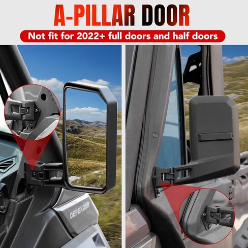 Wider Adjustable Side Mirrors for Can Am Defender Accessories 2016-2025, Wider Convex Break-Away Side Rearview Mirrors for Can-Am Defender HD5 HD7 HD8 HD9 HD10, Replace #715008100, 2pcs in Kuwait