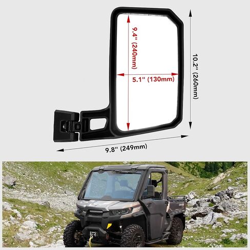Wider Adjustable Side Mirrors for Can Am Defender Accessories 2016-2025, Wider Convex Break-Away Side Rearview Mirrors for Can-Am Defender HD5 HD7 HD8 HD9 HD10, Replace #715008100, 2pcs in Kuwait