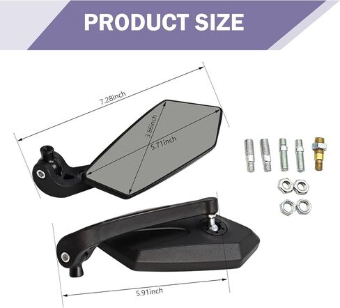 Shakas 2 PCS Motorcycle Rear View Mirrors, Reduce Blind Spot Adjustable Safety Reflective Side Mirror, M8 M10 Bolt Mount Modification Accessories, for Most Motorcycles Scooters ATVs (Black) in Saudi Arabia