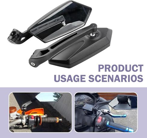Shakas 2 PCS Motorcycle Rear View Mirrors, Reduce Blind Spot Adjustable Safety Reflective Side Mirror, M8 M10 Bolt Mount Modification Accessories, for Most Motorcycles Scooters ATVs (Black) in Saudi Arabia
