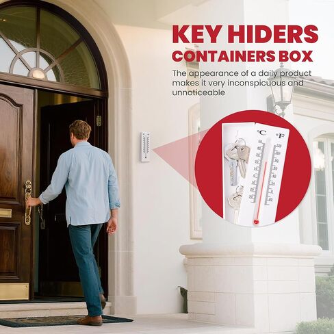 BarGifts إخفاء مفتاح ميزان الحرارة الخارجي صندوق تخزين مخفي للمفتاح الاحتياطي، مفتاح صندوق البريد داخلي أو خارجي مثبت على الحائط لإخفاء المفاتيح لحديقة الفناء in Kuwait
