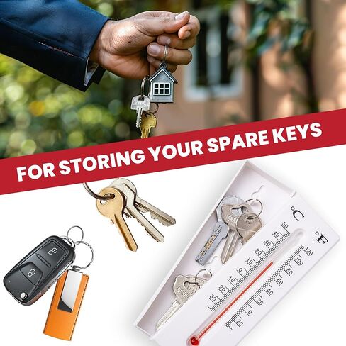 BarGifts إخفاء مفتاح ميزان الحرارة الخارجي صندوق تخزين مخفي للمفتاح الاحتياطي، مفتاح صندوق البريد داخلي أو خارجي مثبت على الحائط لإخفاء المفاتيح لحديقة الفناء in Kuwait